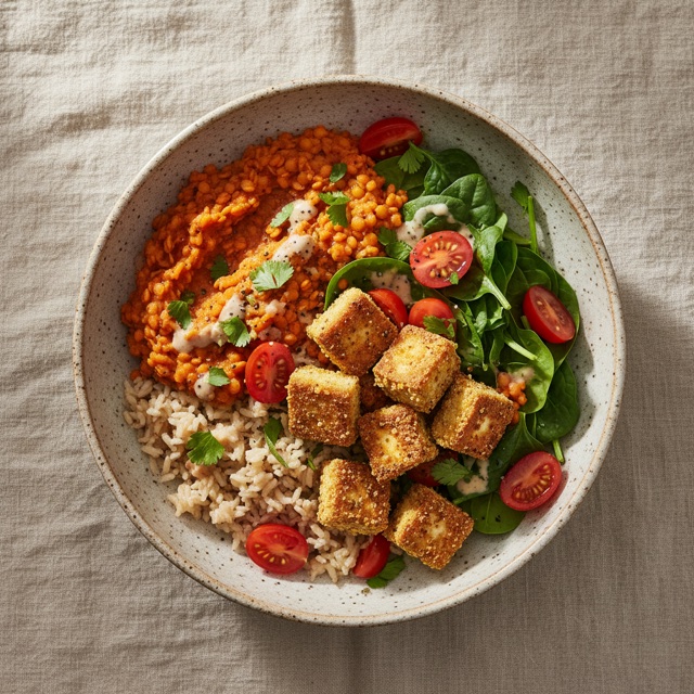 Bowl energético de lentejas y tofu